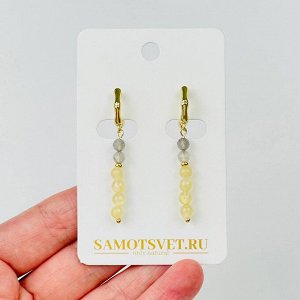 Серьги длинные из Селенита и Лабрадора