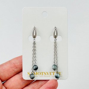 Серьги на цепочке из Соколиного глаза