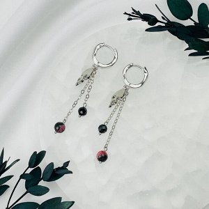 Серьги на цепочке из Родонита и Шпинели