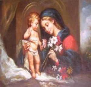 Дева и ребенок с цветами