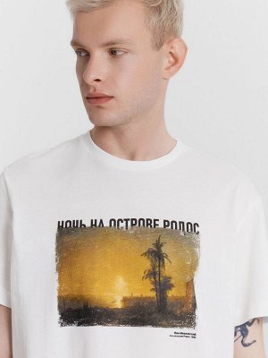 Футболка мужская белая с принтом в виде картины "Ночь на острове Родос, Иван Айвазовский"