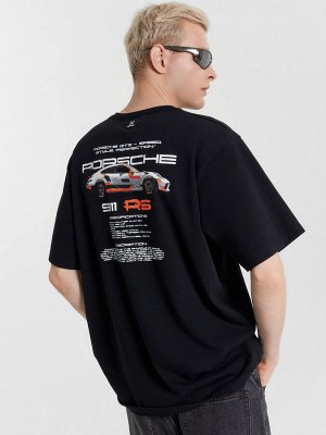 Футболка мужская черная с принтом и надписью Porsche