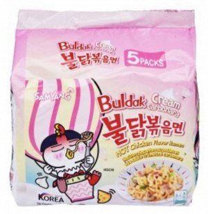Лапша Samyang Buldak Cream Carbonara острая со вкусом курицы и сыра, 5 пачек по 140 г. Южная Корея