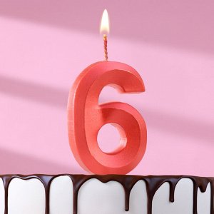 Свеча в торт «Грань», цифра 6, красный металлик, 6.5 см