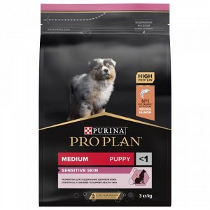 Pro Plan для  щенков Medium для средних пород чувствительная кожа Лосось Рис 3кг