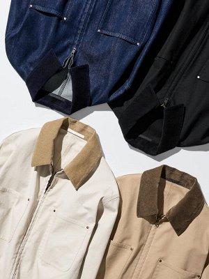 UNIQLO - укороченная куртка на молнии с акцентными деталями из вельвета - 69 NAVY