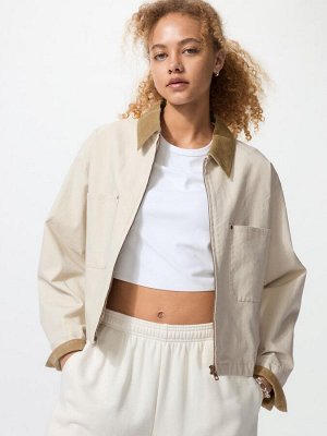 UNIQLO - укороченная куртка на молнии с акцентными деталями из вельвета - 30 NATURAL