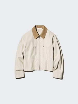 UNIQLO - укороченная куртка на молнии с акцентными деталями из вельвета - 69 NAVY