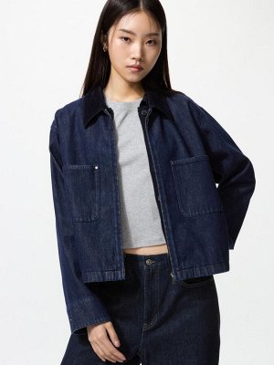 UNIQLO - укороченная куртка на молнии с акцентными деталями из вельвета - 69 NAVY