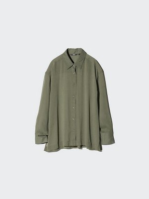 UNIQLO - прозрачная рубашка из лёгкой ткани - 56 OLIVE