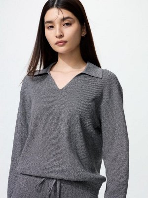UNIQLO - поло-кофта из вязаного трикотажа - 08 DARKGRAY