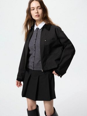 UNIQLO - укороченная куртка на молнии с акцентными деталями из вельвета - 09 BLACK