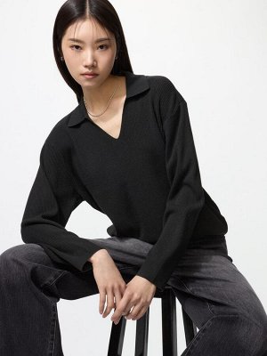 UNIQLO - поло-кофта из вязаного трикотажа - 09 BLACK