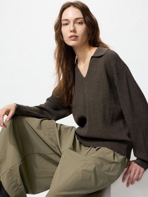 UNIQLO - поло-кофта из вязаного трикотажа - 35 BROWN