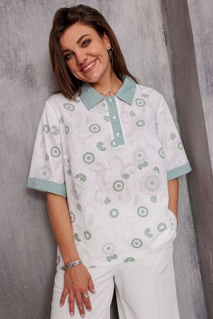 Блуза BegiModa 4132 шалфей на белом