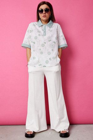 Блуза BegiModa 4132 шалфей на белом