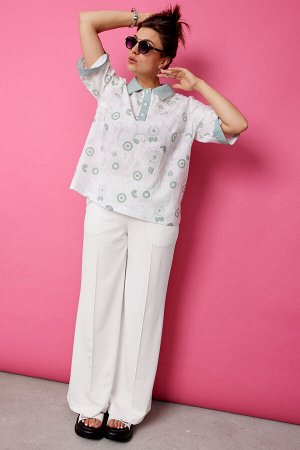 Блуза BegiModa 4132 шалфей на белом