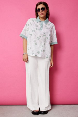 Блуза BegiModa 4132 шалфей на белом