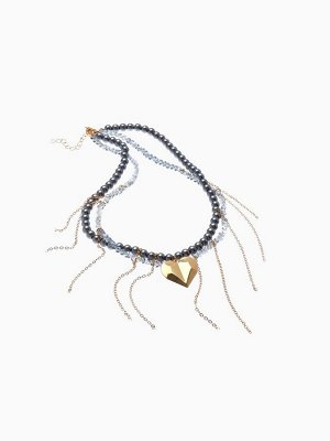 Колье «Акцент» сердце макси, многослойное, серое в золоте