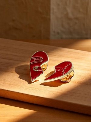 Значки-неразлучники «Сердце» булавка, цвет красный в золоте
