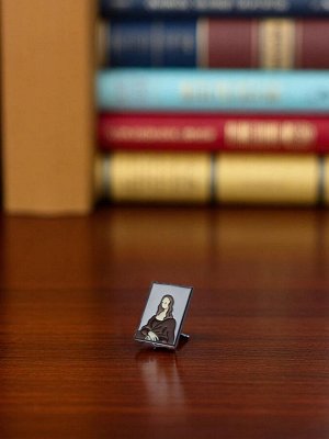 Значок «Искусство» Мона Лиза, бело-коричневый в чёрном металле