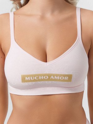 Бюстье женское розовое с надписью "Mucho amor"