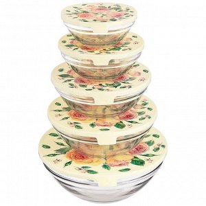 Винтажный набор мисок с крышками "Пионы" - 10 предметов (150/250/450/630/1150 мл), 1 шт.