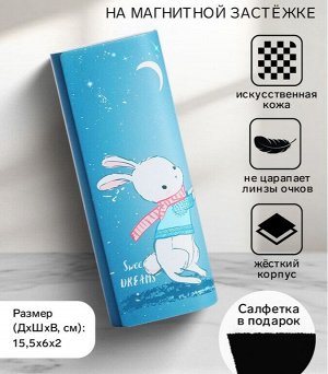 Футляр для очков на магните, длина 15.5 см, с принтом, голубой