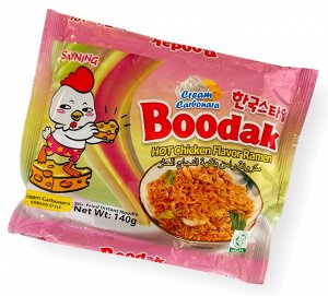 Лапша Boodak со вкусом острой курицы «Карбонара», 140гр.