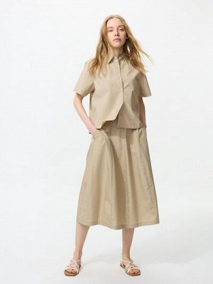 UNIQLO Хлопковая короткая рубашка, бежевый