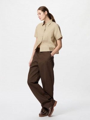 UNIQLO Хлопковая короткая рубашка, бежевый