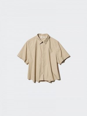 UNIQLO Хлопковая короткая рубашка, бежевый