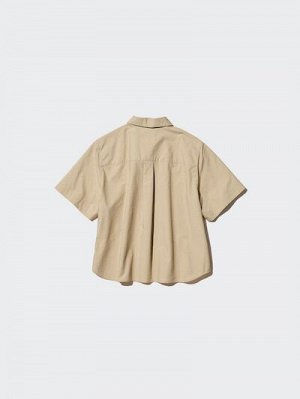 UNIQLO Хлопковая короткая рубашка, бежевый