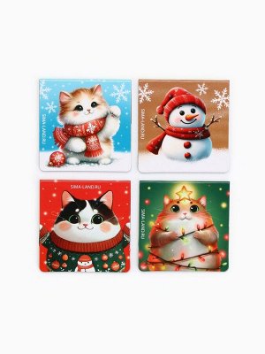 Магнитные закладки "Котики", на открытке, 4 шт