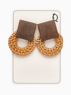 Серьги из дерева «Ваканда» кольцо в квадрате, цвет бежево-коричневый