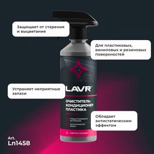 Очиститель-кондиционер салона Lavr, для пластика, винила и резины, антистатик, бутылка с триггером 480мл, арт. Ln1458