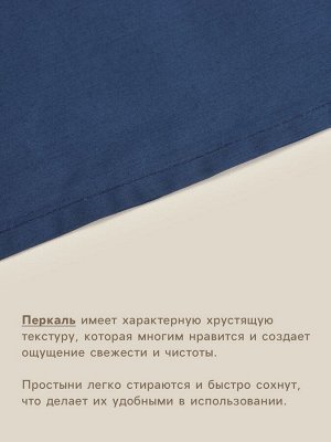 Простыня на резинке 300ТС SL Home Percale 200x200+30 см, синий, 100% хлопок