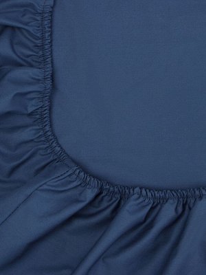 Простыня на резинке 300ТС SL Home Percale 200x200+30 см, синий, 100% хлопок
