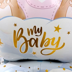 Воздушный шар фольгированный 62" «Мишка в короне — девочка», фигура, на подставке