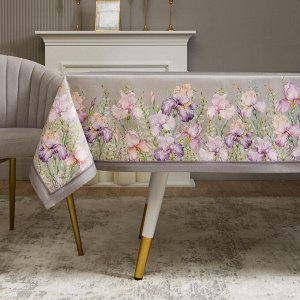 Скатерть "Ирисы" 160x220 см, Серый, 100% Хлопок с Пропиткой, 1 шт.