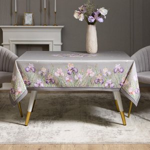 Скатерть Ирисы 140x180 см, Серый, 100% Хлопок с Твил Пропиткой, 1 шт.