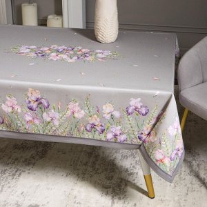 Скатерть Ирисы 140x180 см, Серый, 100% Хлопок с Твил Пропиткой, 1 шт.