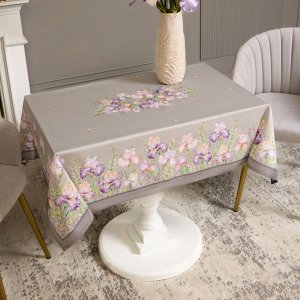 Скатерть Ирисы 110x140 см, серый, 100% хлопок с пропиткой, 1 шт.