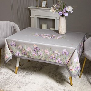 Скатерть Ирисы 140x180 см, Серый, 100% Хлопок с Твил Пропиткой, 1 шт.