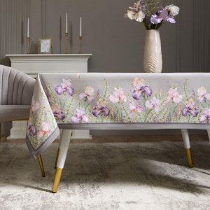 Скатерть Ирисы 140x180 см, Серый, 100% Хлопок с Твил Пропиткой, 1 шт.