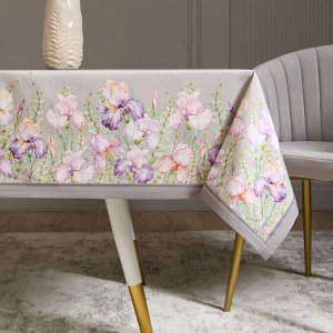 Скатерть "Ирисы" 160x220 см, Серый, 100% Хлопок с Пропиткой, 1 шт.