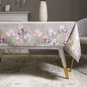 Скатерть Ирисы 140x180 см, Серый, 100% Хлопок с Твил Пропиткой, 1 шт.