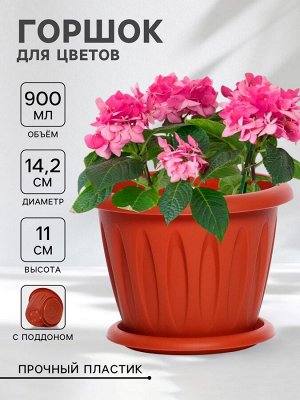 Горшок для цветов с поддоном «Фелиция», 900 мл, d=14,2 см, h=11 см, цвет терракотовый