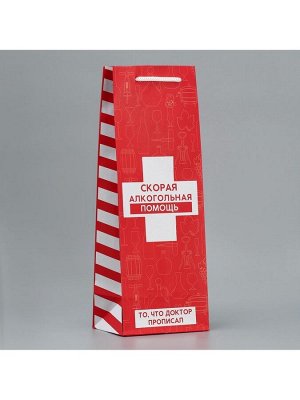 Пакет подарочный под бутылку, упаковка, «Алкопомощь», 36 х 13 х 10 см