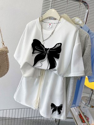 Костюм женский PLUS SIZE (футболка+шорты) с принтом